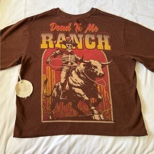 Brown Graphic Tee with Red Recycle Print